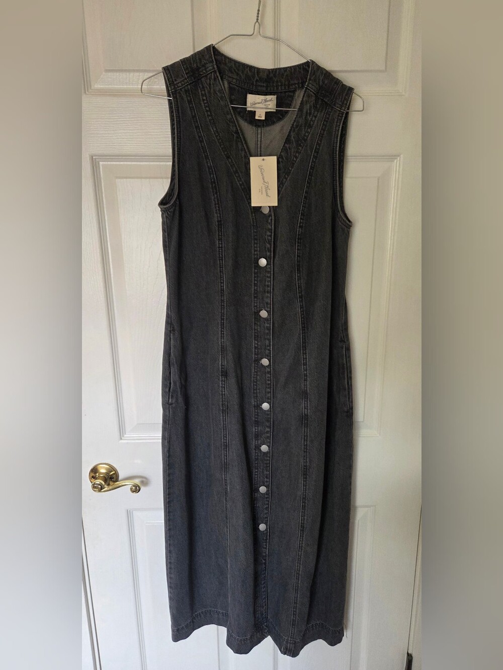 Universal Threas Sleeveless Washed Black Denim Button-Front Dress